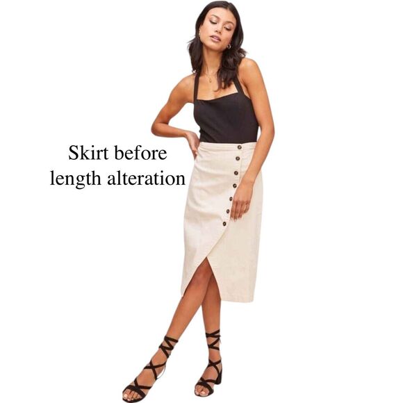 ASTR The Label Women's Beige Asymmetric Front Button Skirt Size S Stretch Denim - Picture 2 of 4